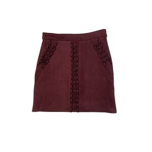 NWT LF Seek The Label Burgundy Mini Skirt - Faux Leather Suede - Size S